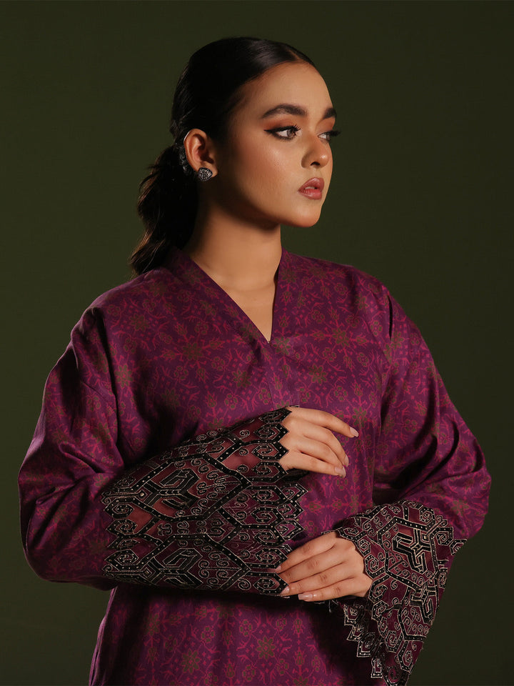 Oaks - Embroidered Unstitched Cambric Magenta  - 2 Piece