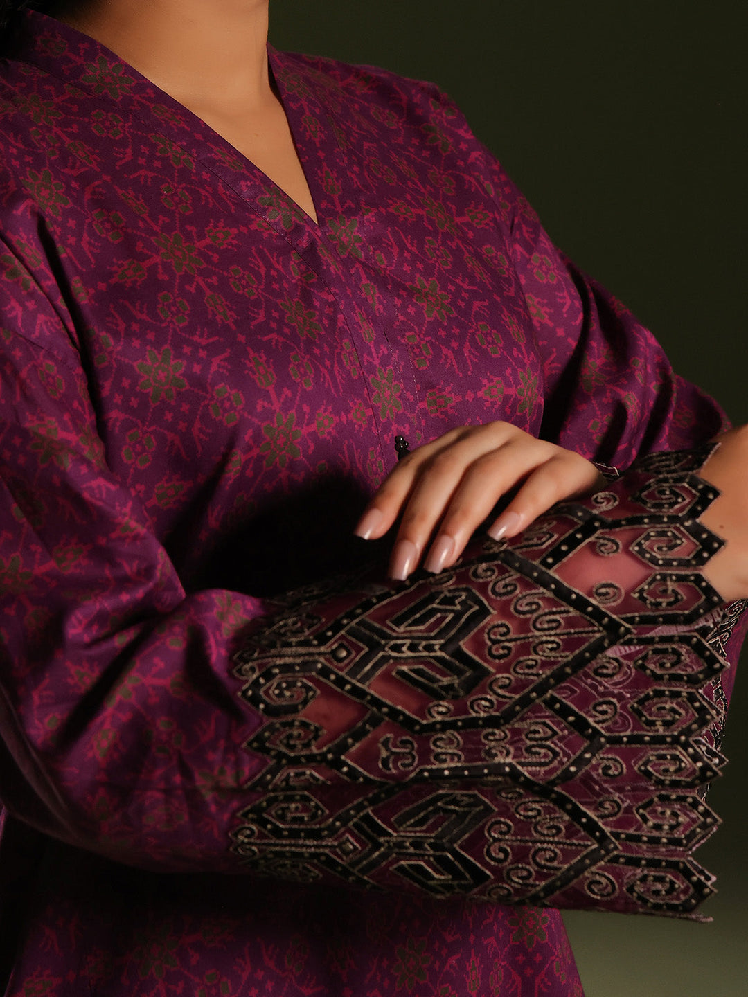 Oaks - Embroidered Unstitched Cambric Magenta  - 2 Piece