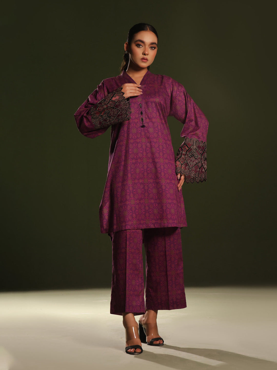 Oaks - Embroidered Unstitched Cambric Magenta  - 2 Piece