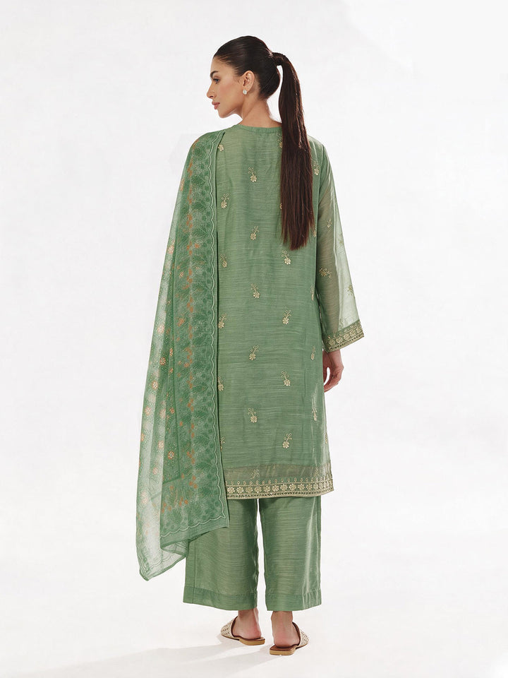 Oaks Embroidered Organza Suit Green 3 Piece