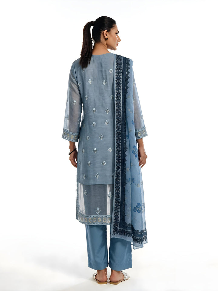 Oaks Embroidered Organza Suit Sky Blue 3 Piece