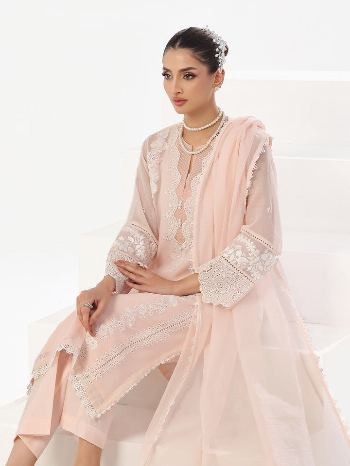 Oaks - Embroidered Pret Suit Net Baby pink  - 3 Piece