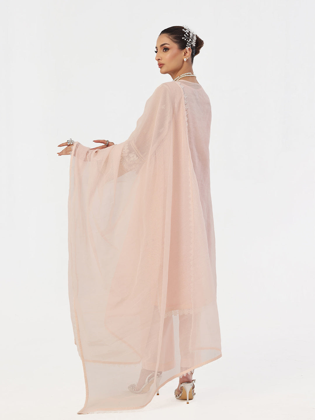 Oaks - Embroidered Pret Suit Net Baby pink  - 3 Piece