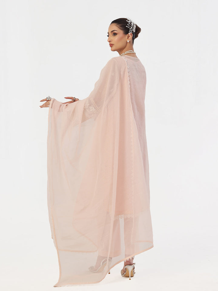 Oaks - Embroidered Pret Suit Net Baby pink  - 3 Piece