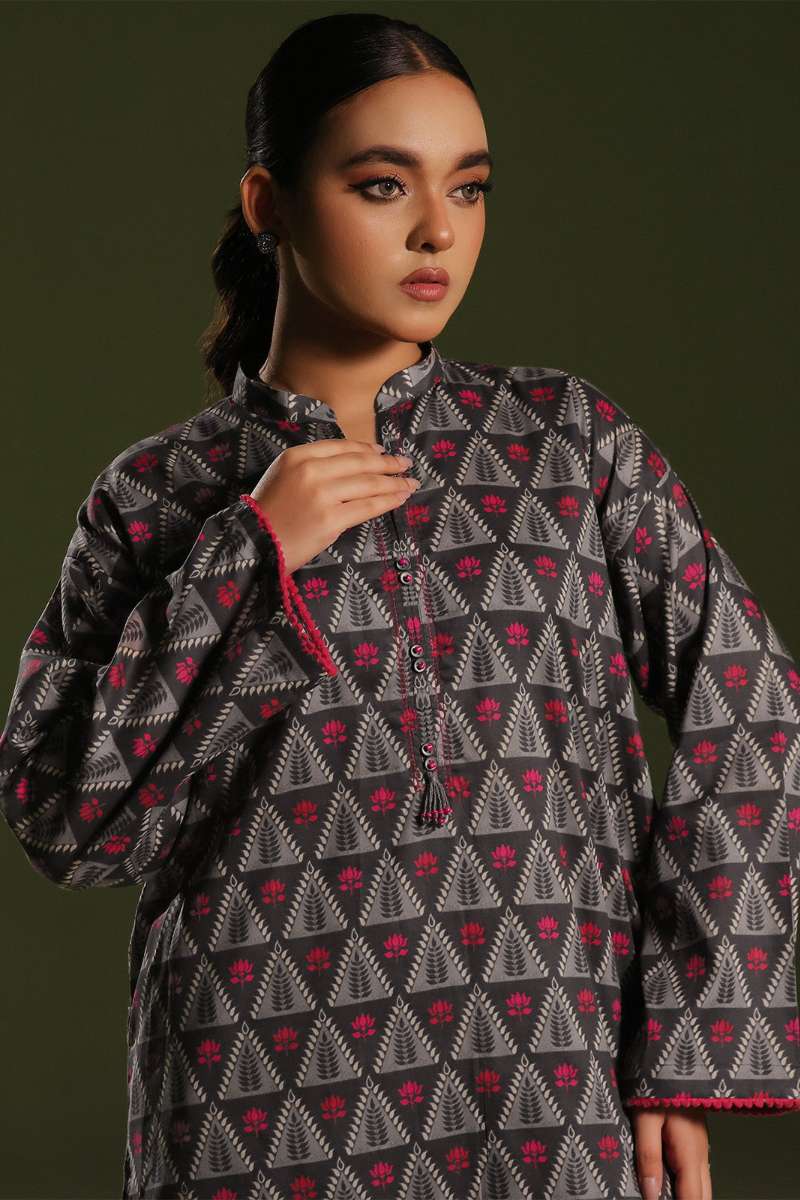 Oaks - Printed Pret Shirt Trouser Cambric Charcoal  - 2 Piece