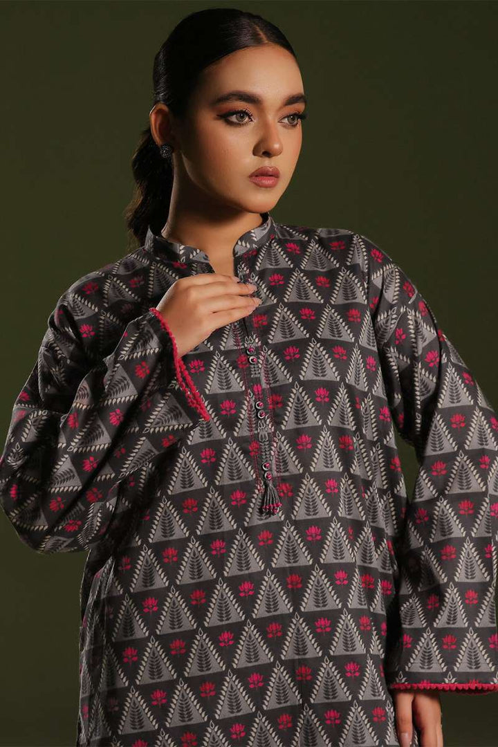 Oaks - Printed Pret Shirt Trouser Cambric Charcoal  - 2 Piece