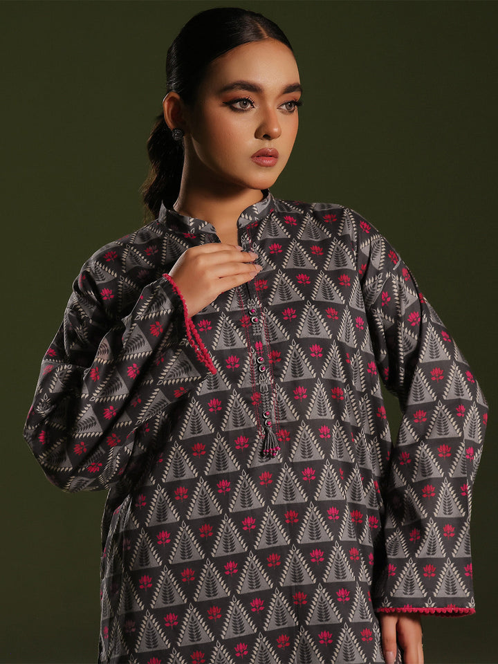 Oaks - Printed Pret Shirt Trouser Cambric Charcoal  - 2 Piece