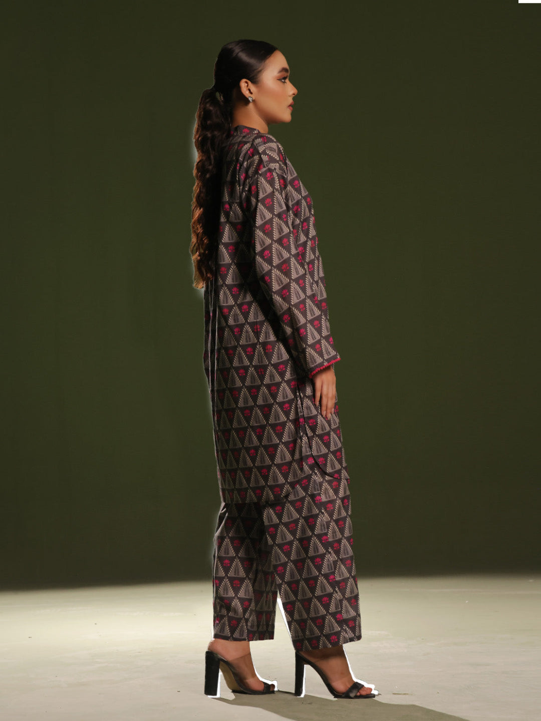 Oaks - Printed Unstitched Cambric Black  - 2 Piece