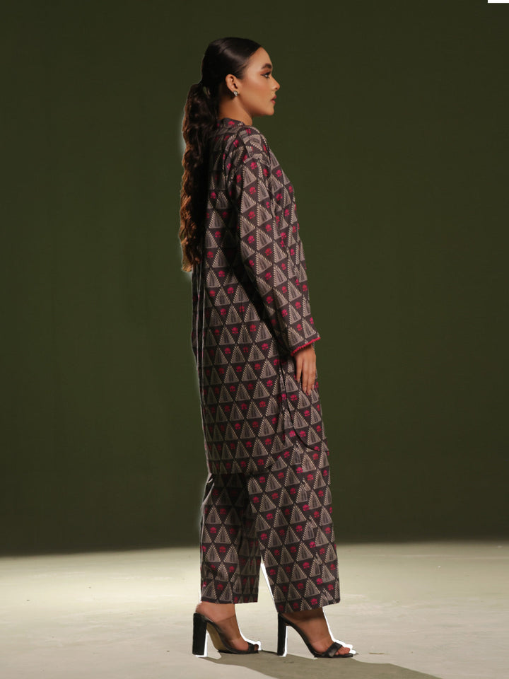 Oaks - Printed Unstitched Cambric Black  - 2 Piece