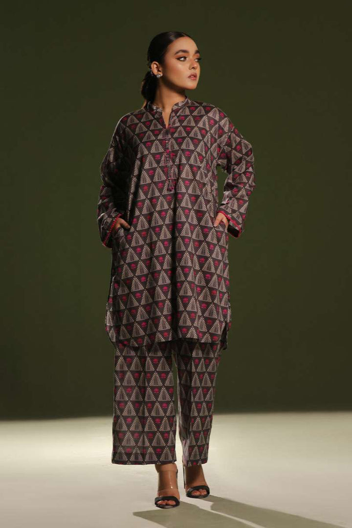 Oaks - Printed Unstitched Cambric Black  - 2 Piece