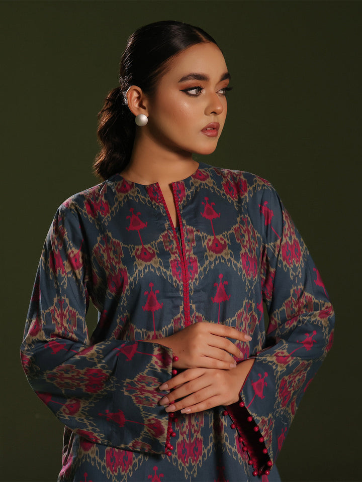 Oaks - Printed Pret Shirt Trouser Cambric Blue/Pink  - 2 Piece