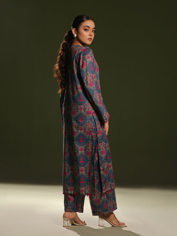 Oaks - Printed Pret Shirt Trouser Cambric Blue/Pink  - 2 Piece