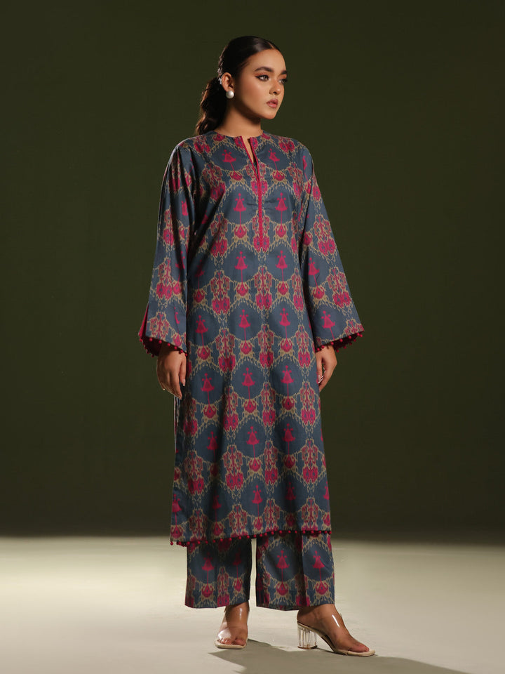 Oaks - Printed Pret Shirt Trouser Cambric Blue/Pink  - 2 Piece