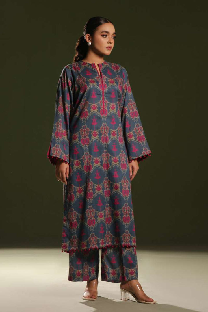 Oaks - Printed Pret Shirt Trouser Cambric Blue/Pink  - 2 Piece