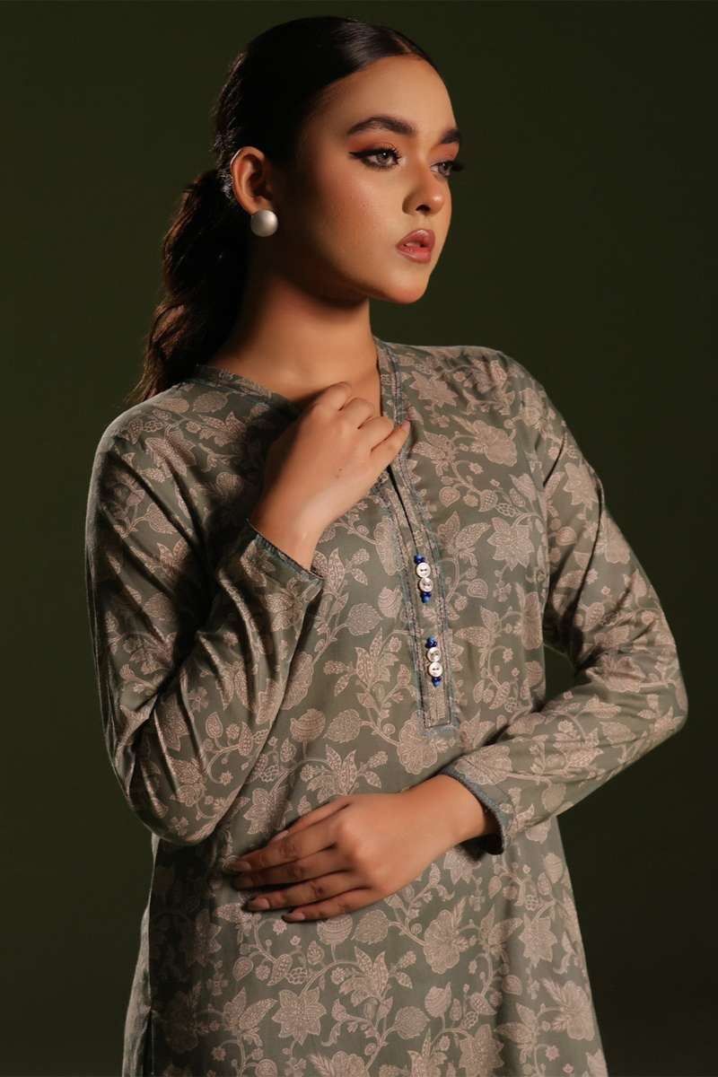 Oaks - Printed Pret Shirt Trouser Cambric Green  - 2 Piece