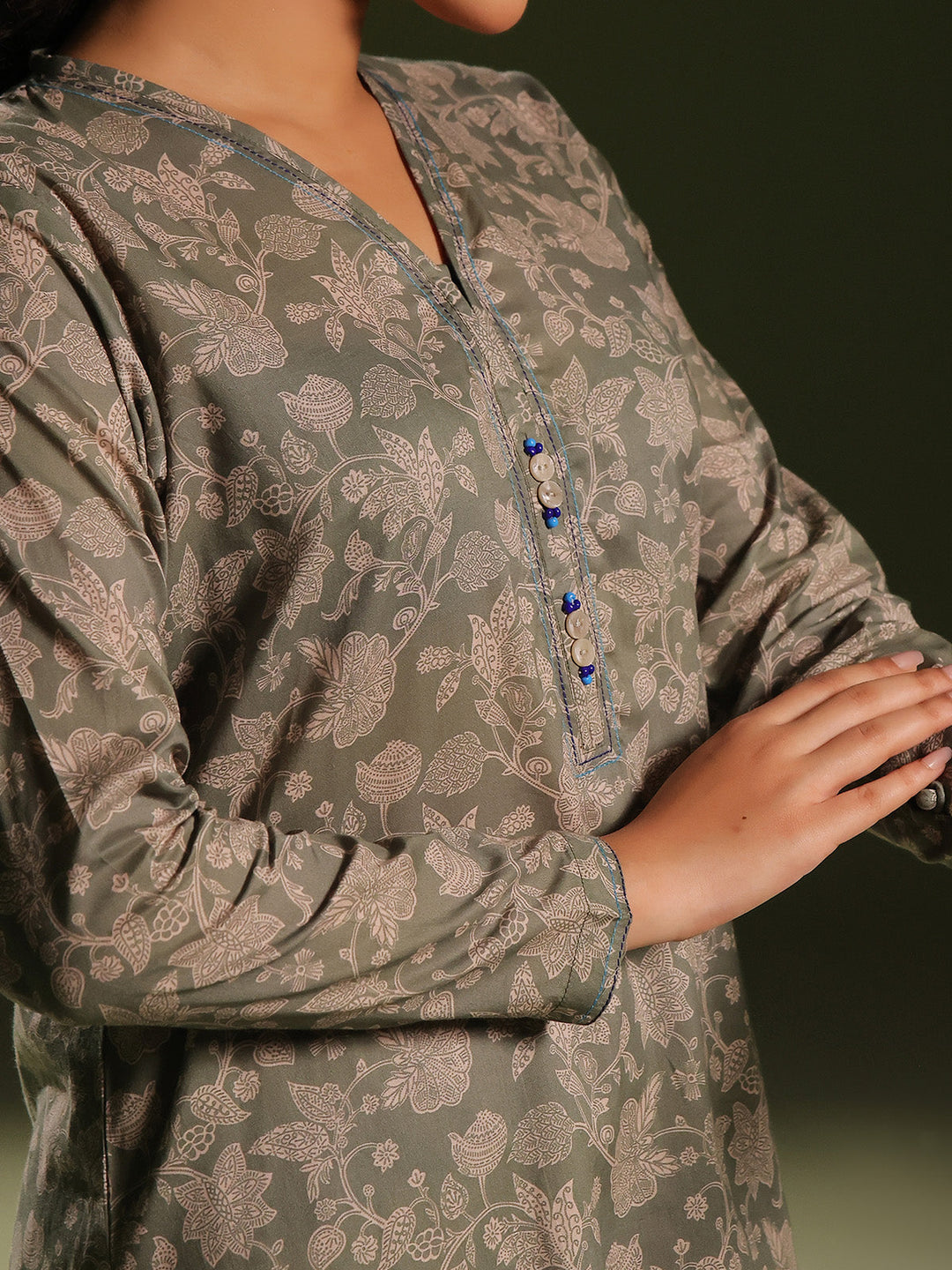 Oaks - Printed Pret Shirt Trouser Cambric Green  - 2 Piece