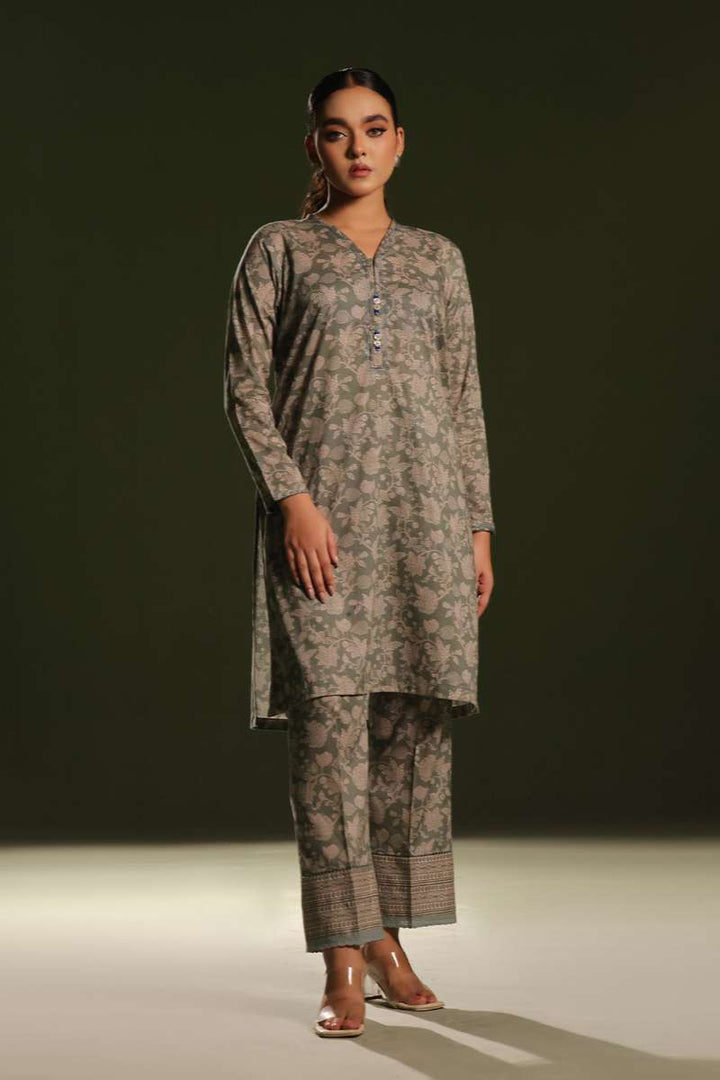 Oaks - Printed Pret Shirt Trouser Cambric Green  - 2 Piece