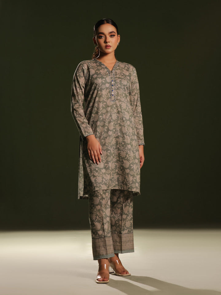 Oaks - Printed Pret Shirt Trouser Cambric Green  - 2 Piece