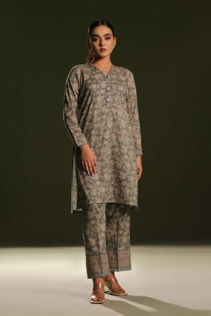 Oaks - Printed Unstitched Cambric Green  - 2 Piece