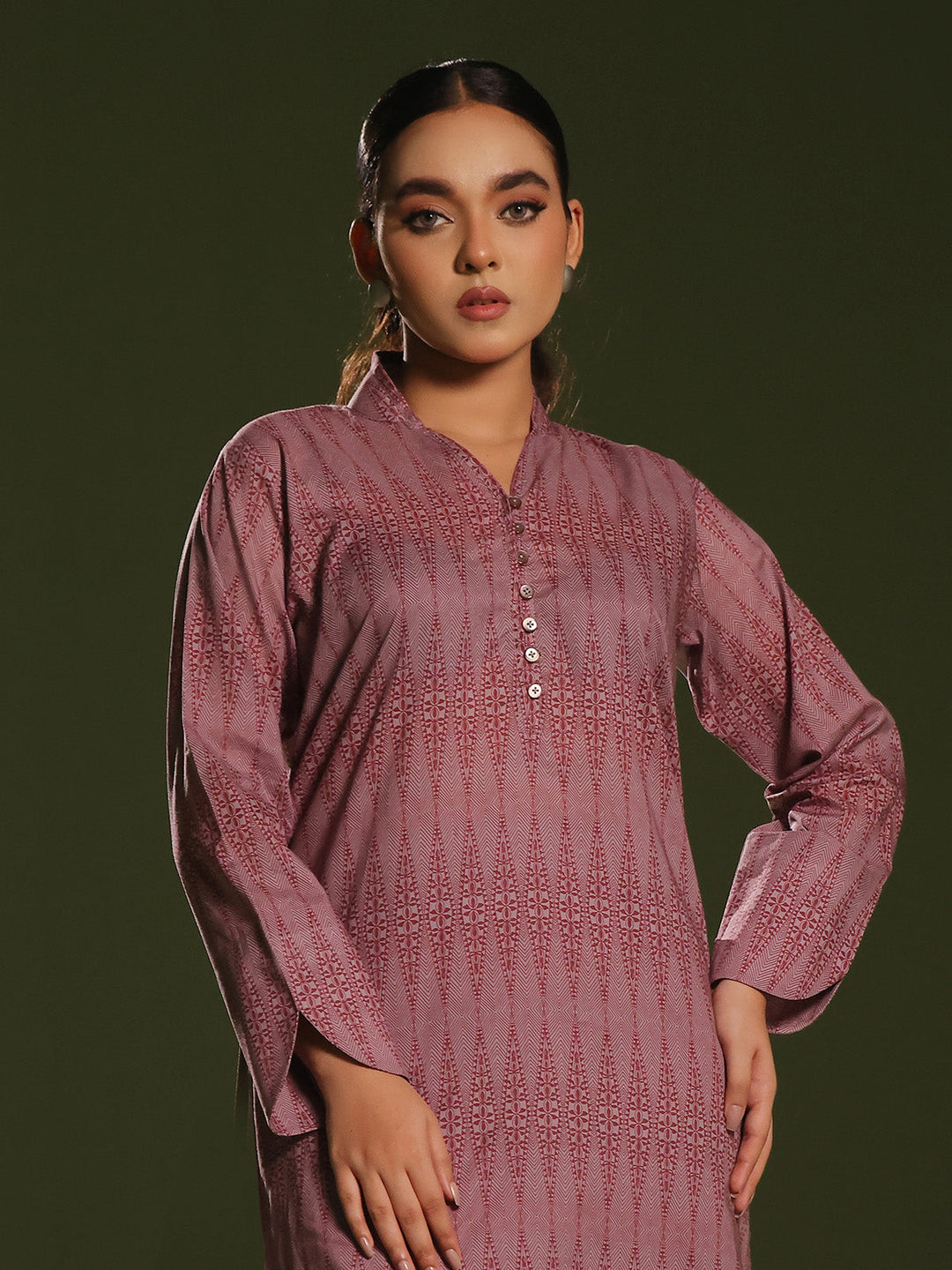 Oaks - Printed Unstitched Cambric Red  - 2 Piece