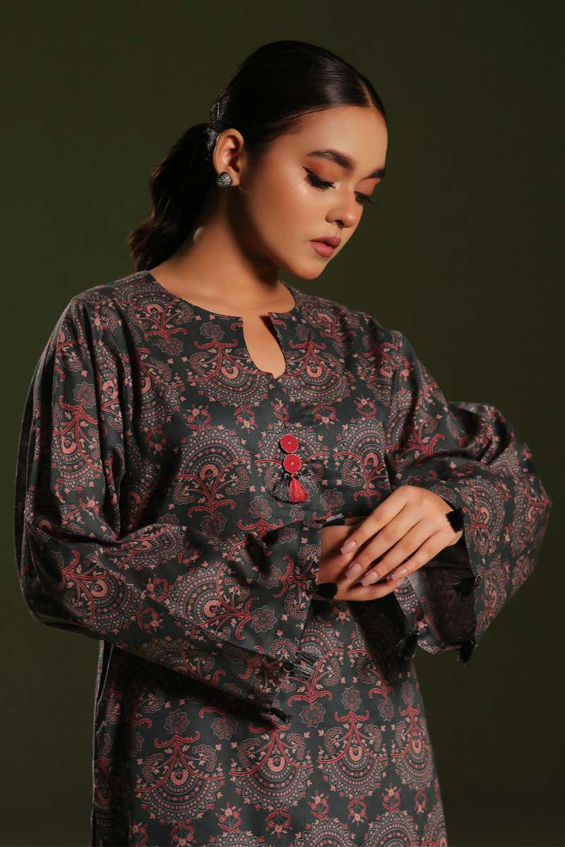 Oaks - Printed Pret Shirt Trouser Cambric Dark Green  - 2 Piece