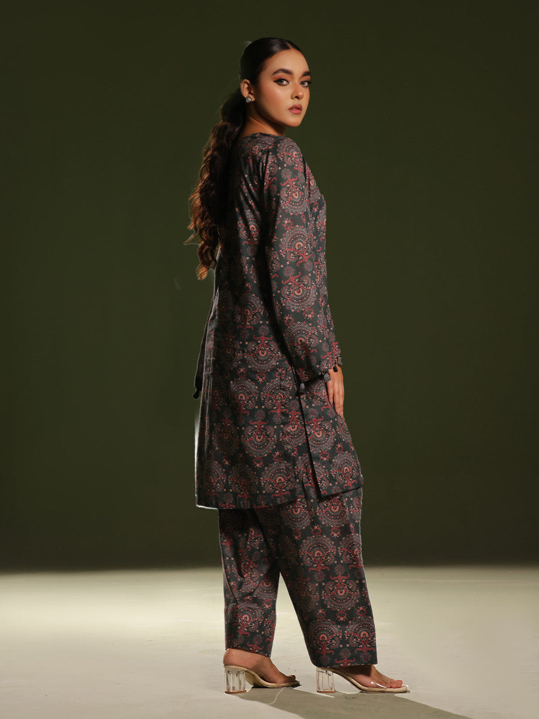 Oaks - Printed Pret Shirt Trouser Cambric Dark Green  - 2 Piece