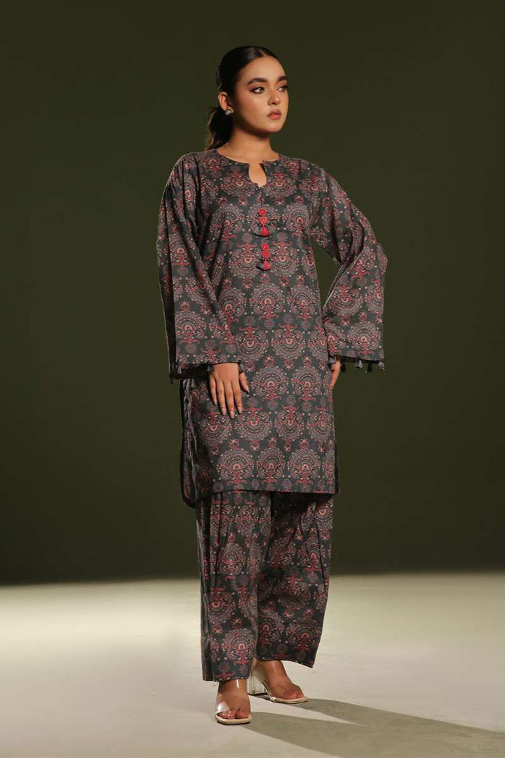 Oaks - Printed Unstitched Cambric Green  - 2 Piece