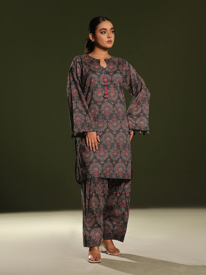 Oaks - Printed Pret Shirt Trouser Cambric Dark Green  - 2 Piece