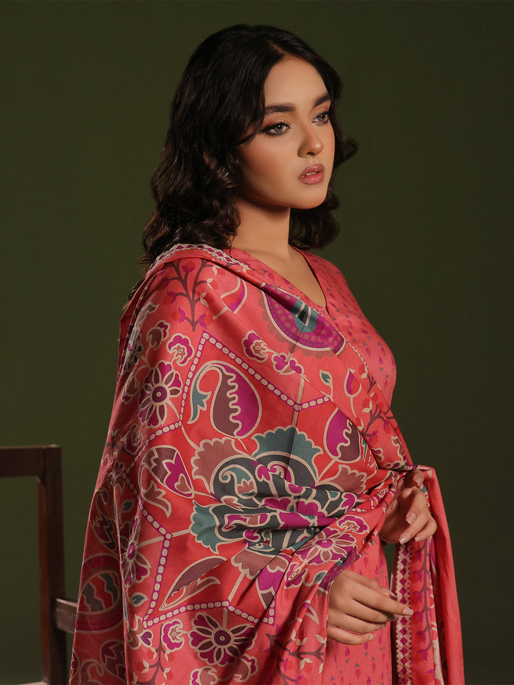 Oaks - Printed Pret Suit Cambric Peach  - 3 Piece