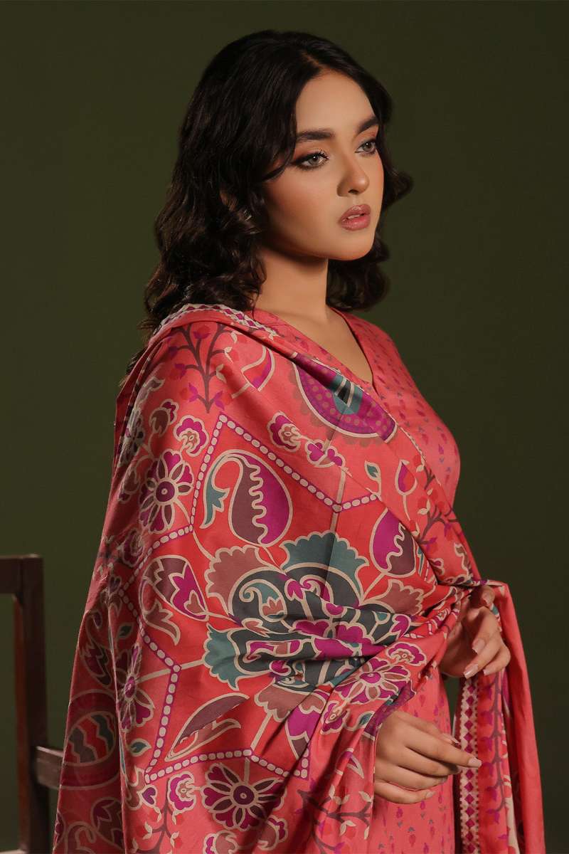 Oaks - Printed Pret Suit Cambric Peach  - 3 Piece