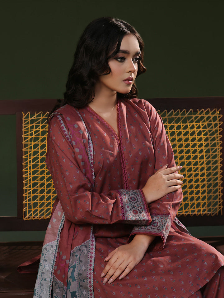 Oaks - Printed Pret Suit Cambric Brown  - 3 Piece