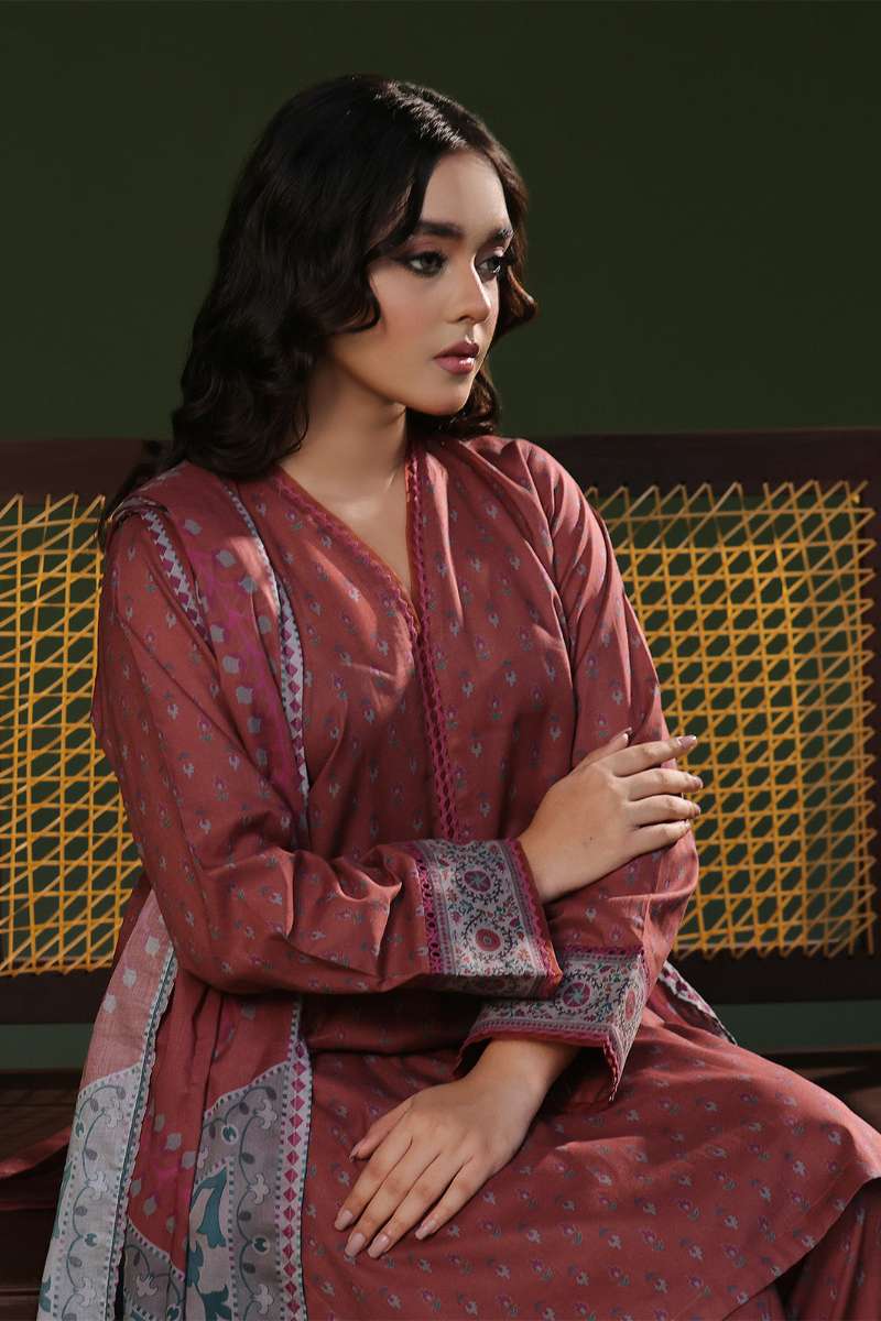 Oaks - Printed Pret Suit Cambric Brown  - 3 Piece