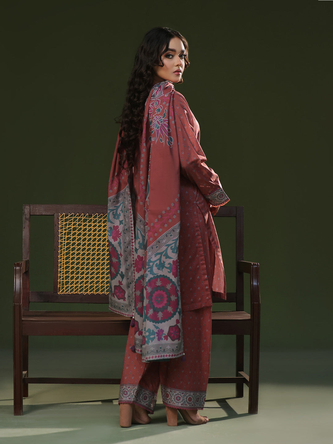 Oaks - Printed Pret Suit Cambric Brown  - 3 Piece