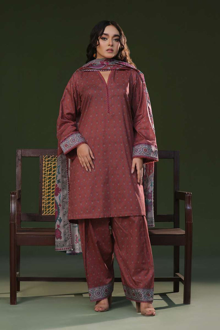 Oaks - Printed Pret Suit Cambric Brown  - 3 Piece