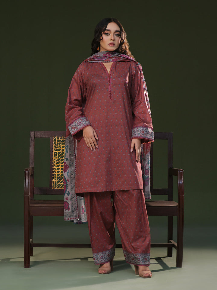 Oaks - Printed Pret Suit Cambric Brown  - 3 Piece