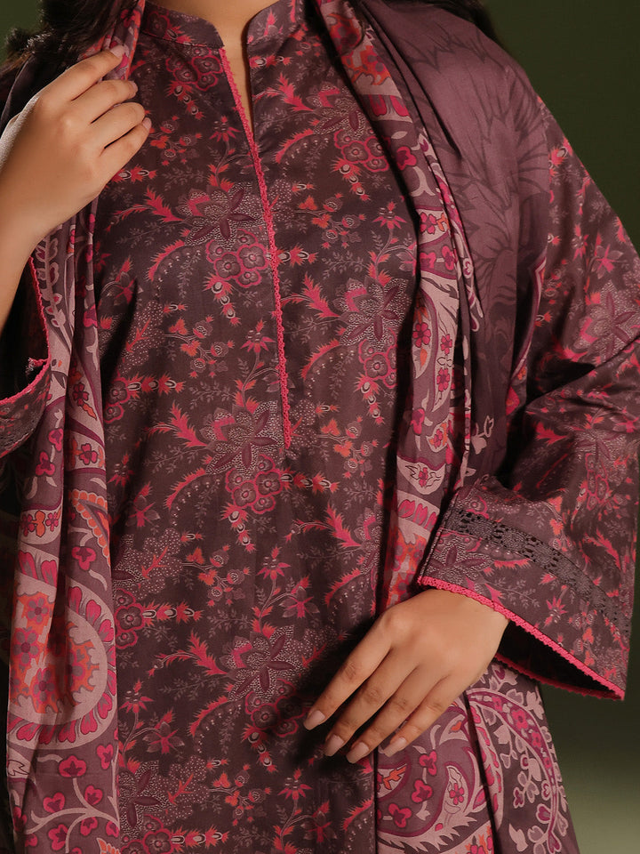 Oaks - Printed Pret Suit Cambric Brown  - 3 Piece