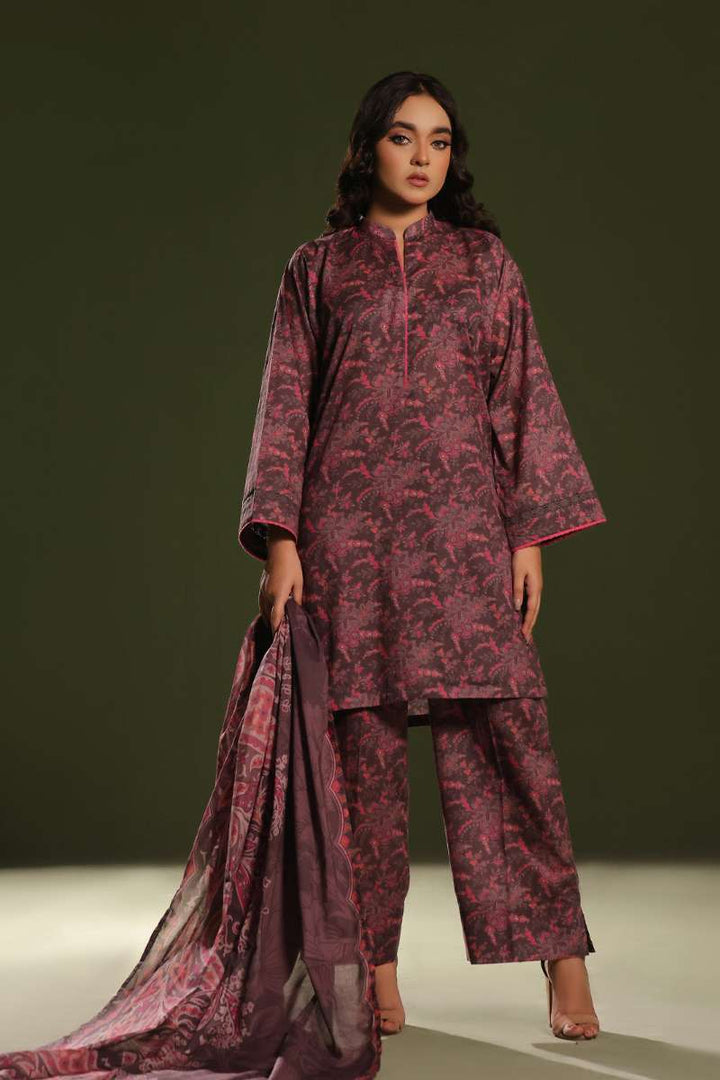 Oaks - Printed Pret Suit Cambric Brown  - 3 Piece