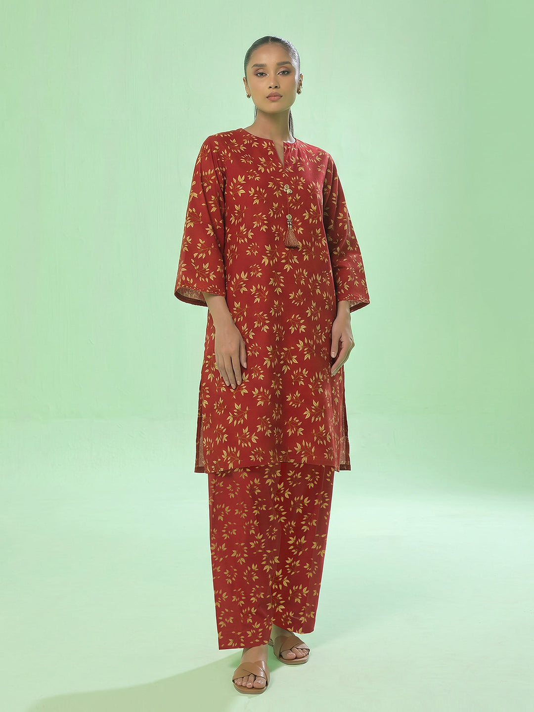 Oaks Printed Lawn Unstitched Red 2 Piece