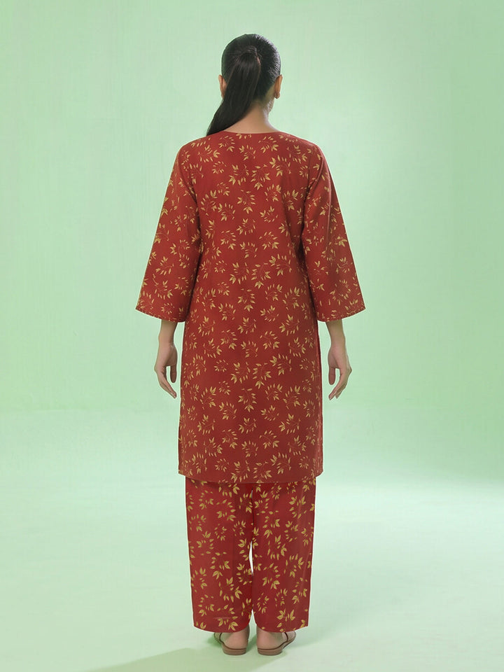 Oaks Printed Lawn Unstitched Red 2 Piece