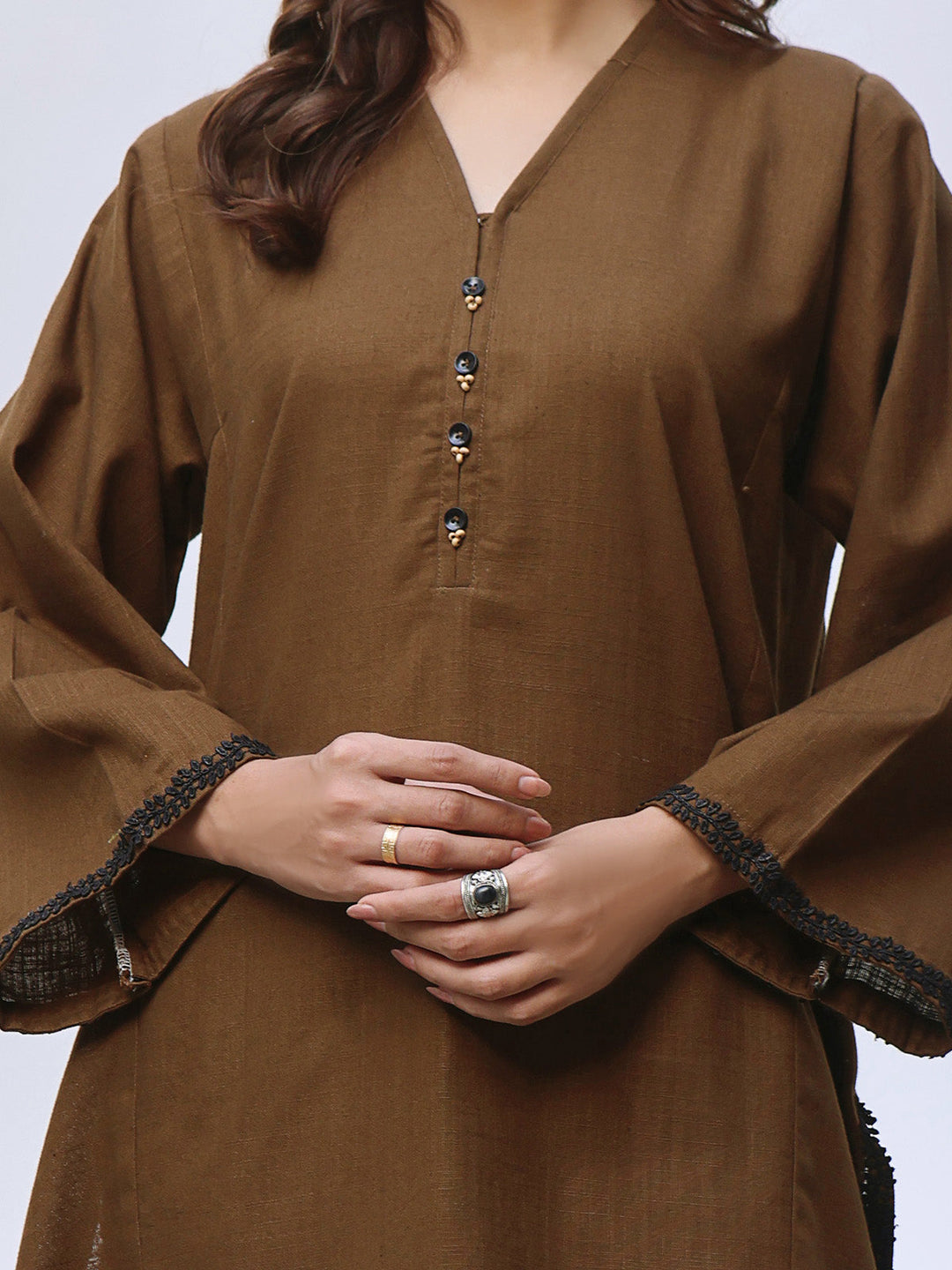 Oaks - Solid Pret Shirt Trouser Khaddar Brown  - 2 Piece