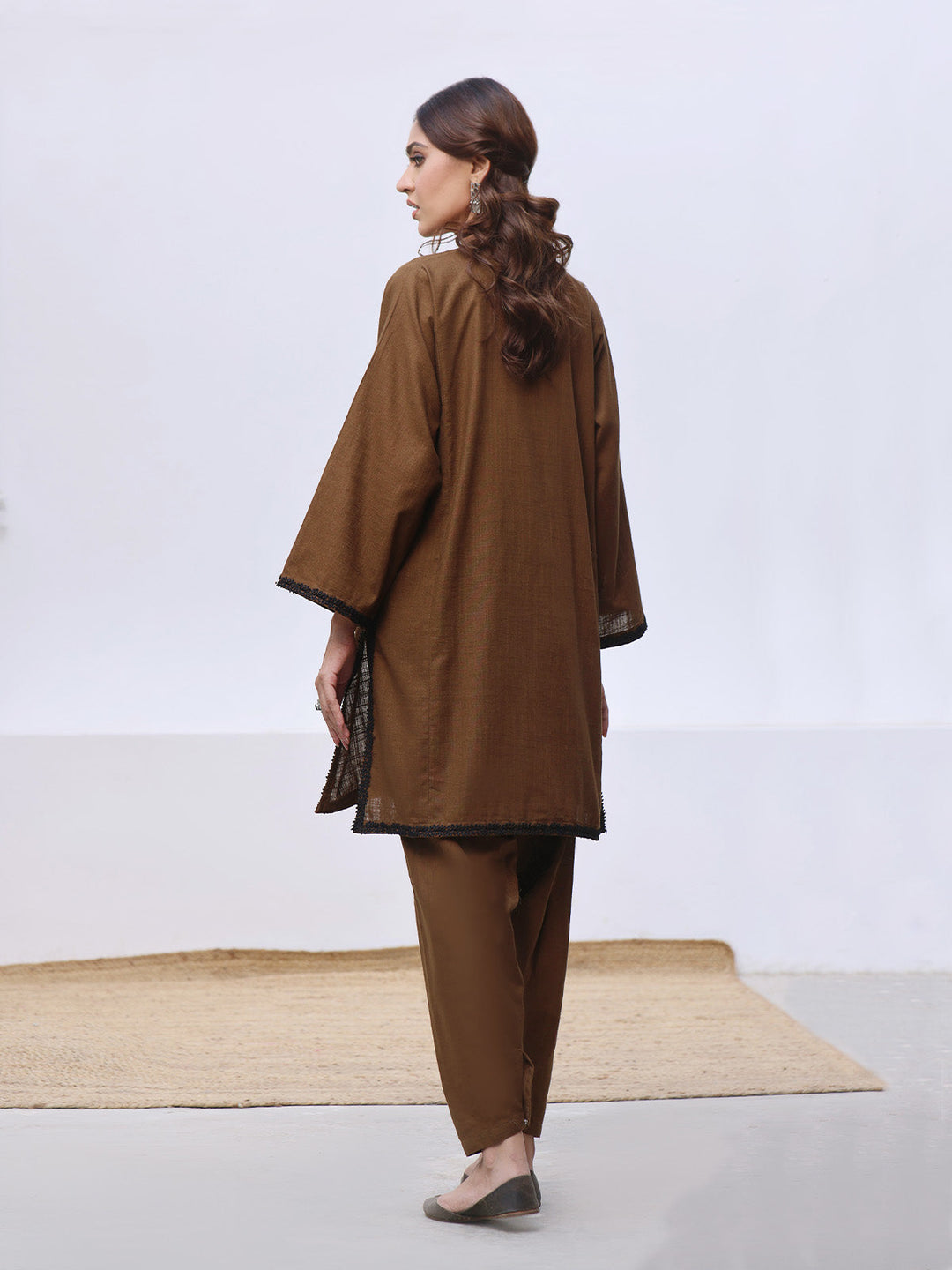 Oaks - Solid Pret Shirt Trouser Khaddar Brown  - 2 Piece