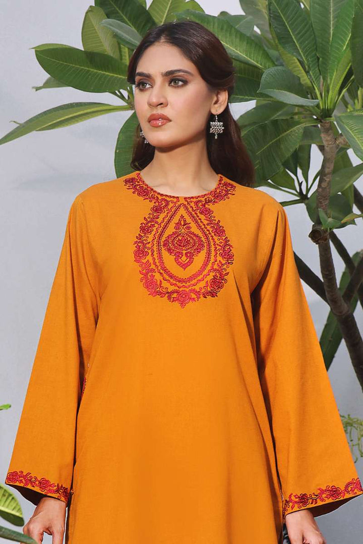 Oaks - Embroidered Pret Shirt Trouser Khaddar Mustard  - 2 Piece