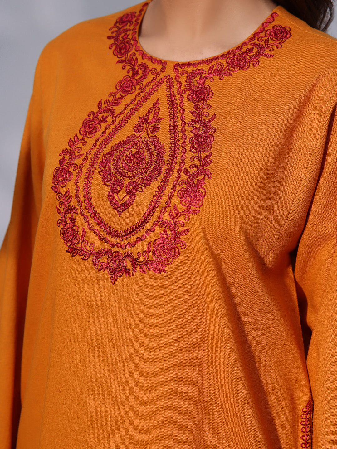 Oaks - Embroidered Pret Shirt Trouser Khaddar Mustard  - 2 Piece