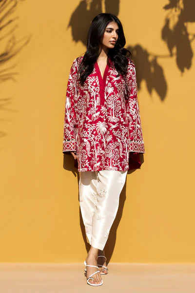 Sania Maskatiya - Xyla Raw Silk Suit For Women - Crimson / Ivory - 2 Piece