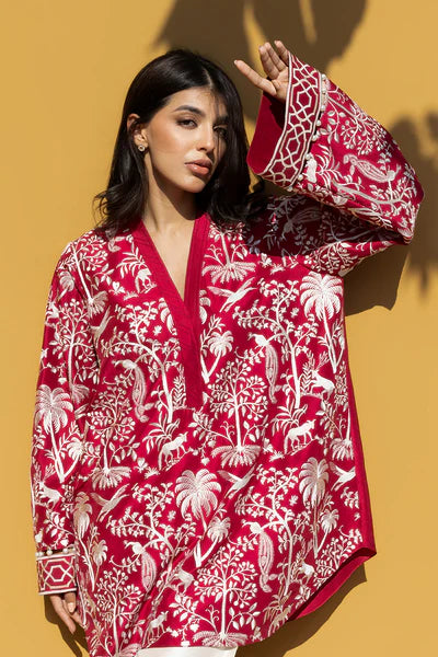 Sania Maskatiya - Xyla Raw Silk Suit For Women - Crimson / Ivory - 2 Piece