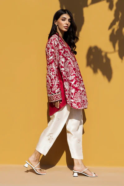 Sania Maskatiya - Xyla Raw Silk Suit For Women - Crimson / Ivory - 2 Piece