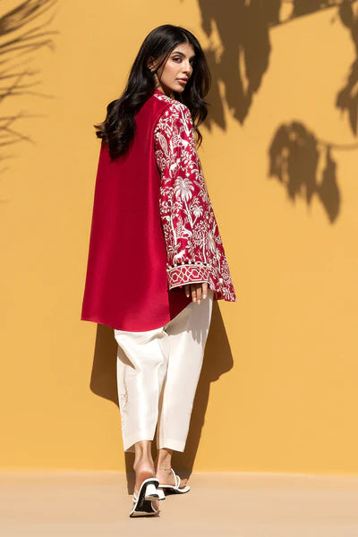 Sania Maskatiya - Xyla Raw Silk Suit For Women - Crimson / Ivory - 2 Piece