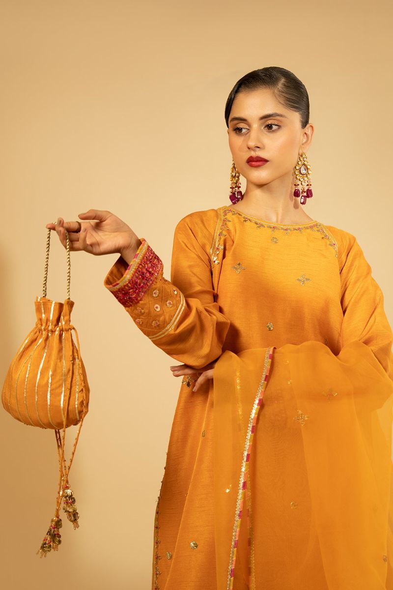 Fozia Khalid - Luxe Amber - Silk - Mustard - 3 Piece