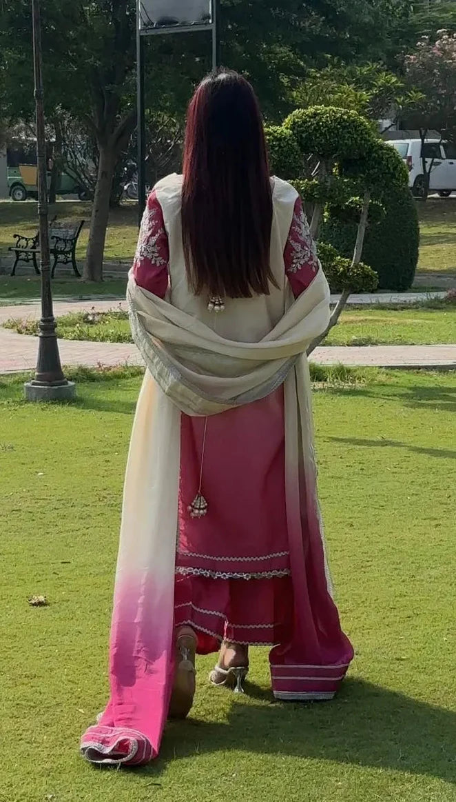 Yashfa Studio - Akks Tasel Silk Suit For Women - Rose Pink - 3 Piece