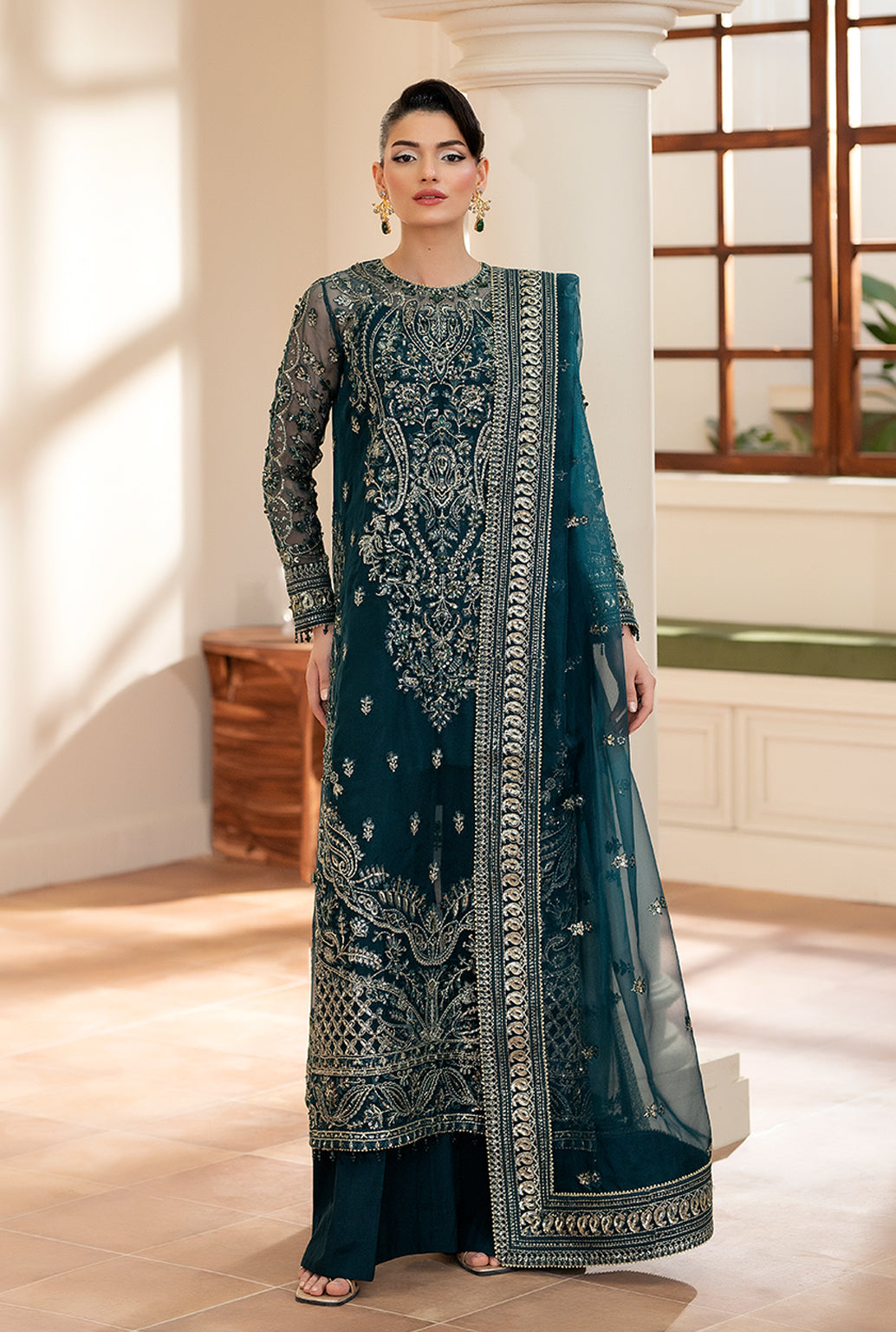 Yashfa Studio - Bakhtawar Organza Suit For Women - Teal - 3 Piece